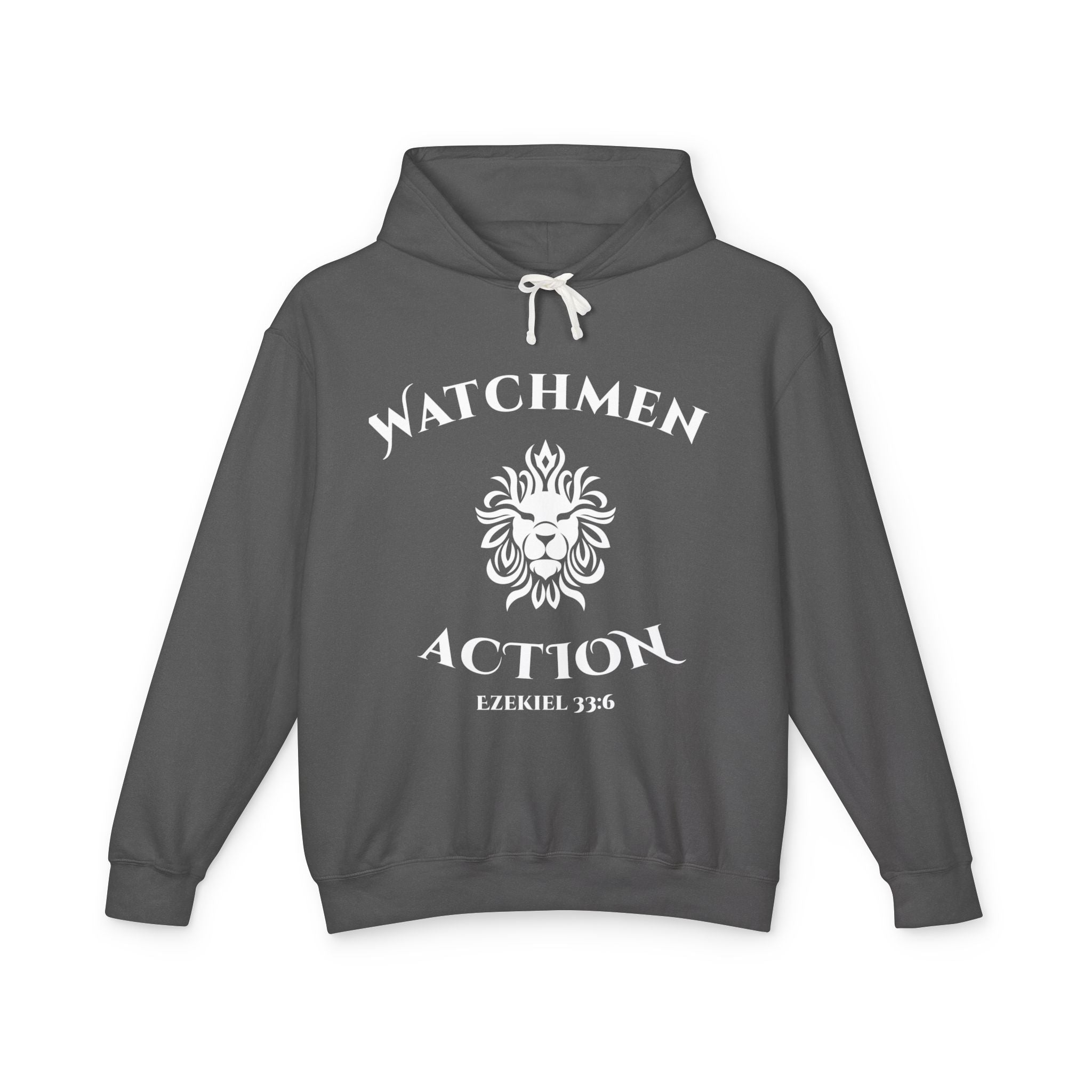 Watchmen Action Hoodie — Ladies Lion Crest Scripture Hoodie (Ezekiel 33:6)