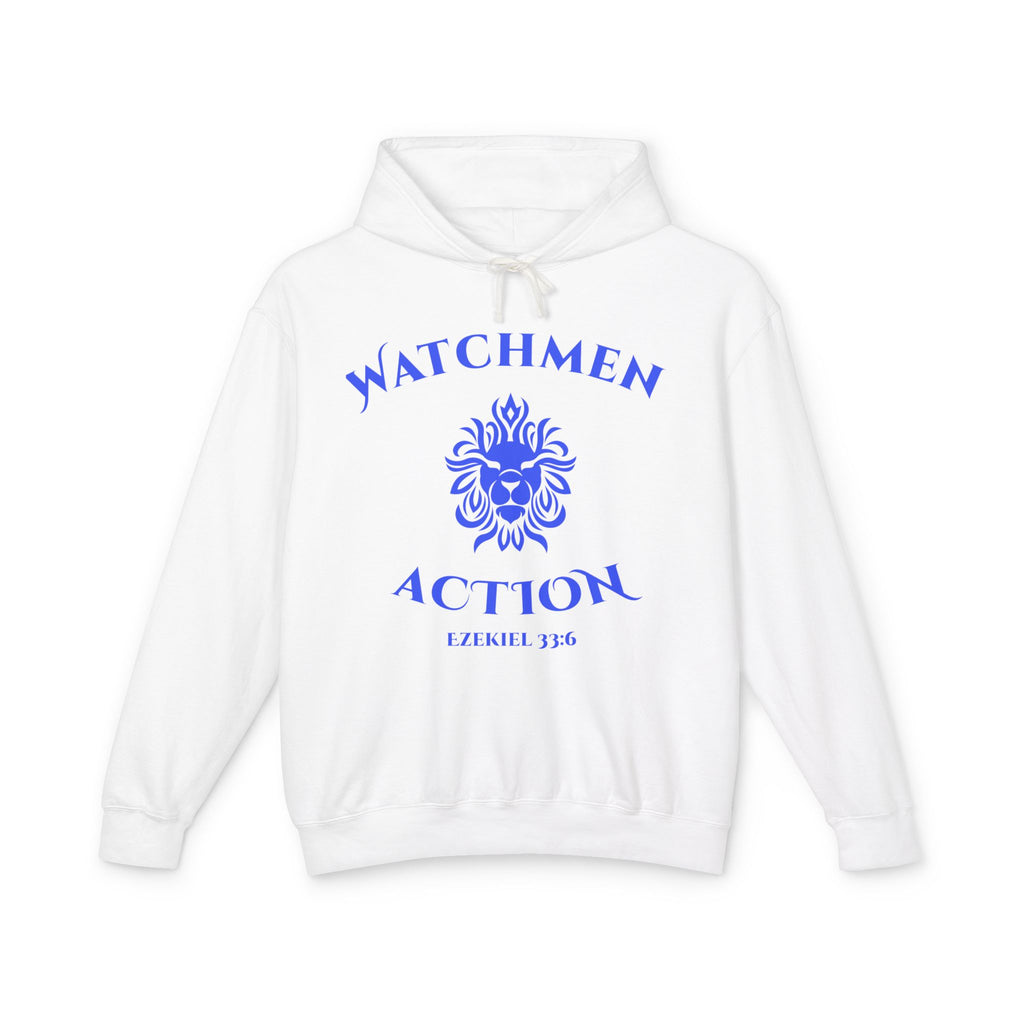 Watchmen Action Hoodie — Ladies Lion Crest Scripture Hoodie (Ezekiel 33:6)