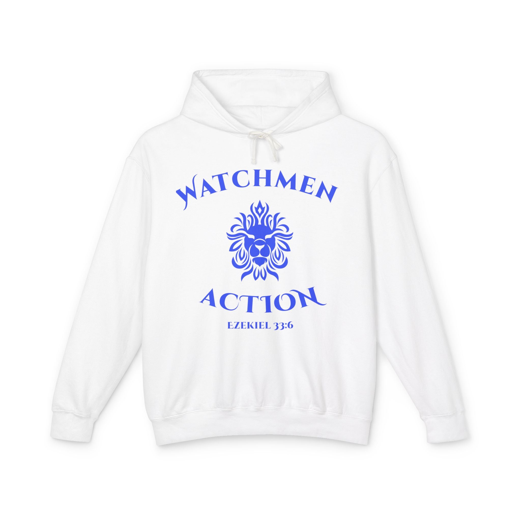 Watchmen Action Hoodie — Ladies Lion Crest Scripture Hoodie (Ezekiel 33:6)