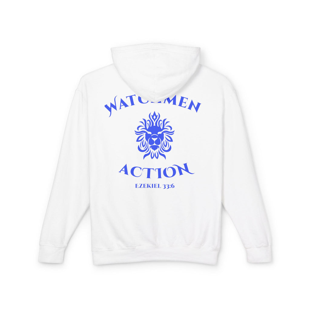 Watchmen Action Hoodie — Ladies Lion Crest Scripture Hoodie (Ezekiel 33:6)