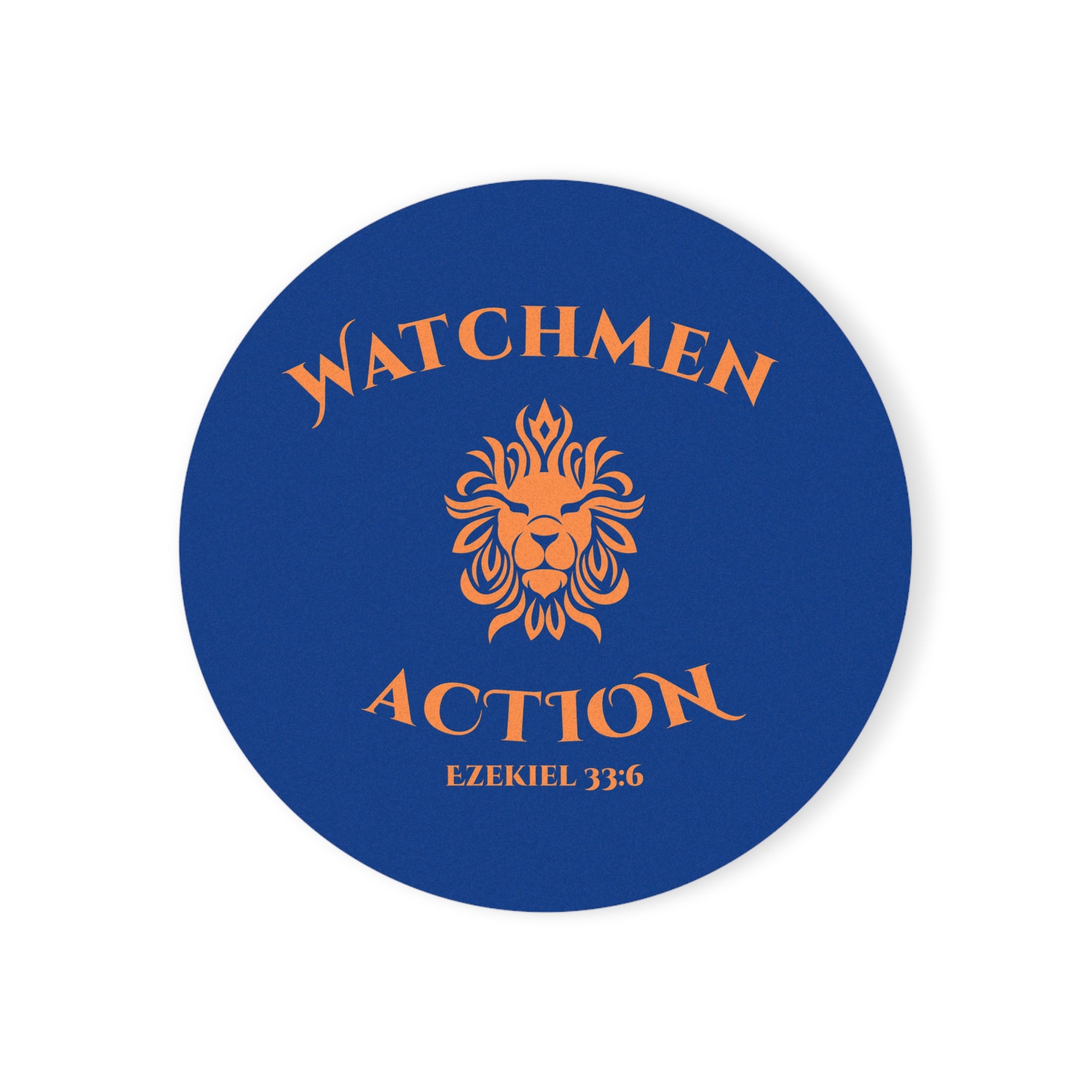 Watchmen Action Cork Coaster – Lion Crest Ezekiel 33:6 Drink Coaster